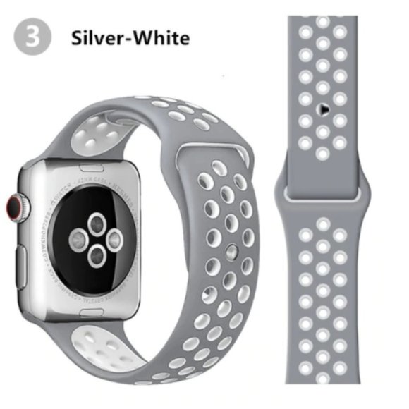 NEW  Silver-White Sport Silicone For Apple Watch - Picture 1 of 2